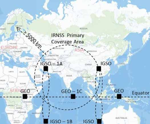 印度的區域導航系統僅能覆蓋印度及其附近 印度的區域導航系統僅能覆蓋印度及其附近